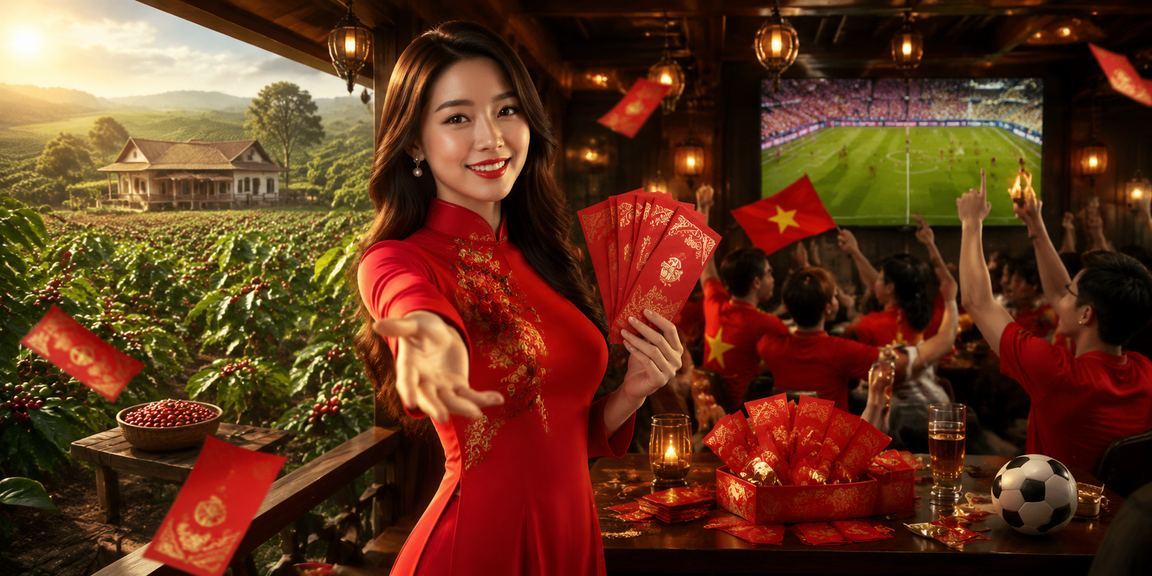Phụ nữ mặc áo dài Buôn Ma Thuột nhận phong bao đỏ may mắn, biểu trưng cho ưu đãi bonus dịp lễ